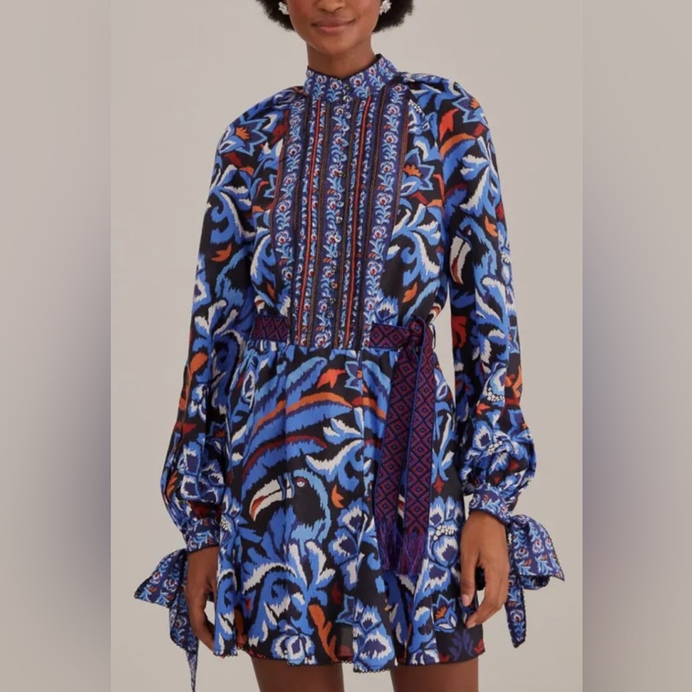 Farm Rio Touscans Scarf Short Dress orange and blue Small